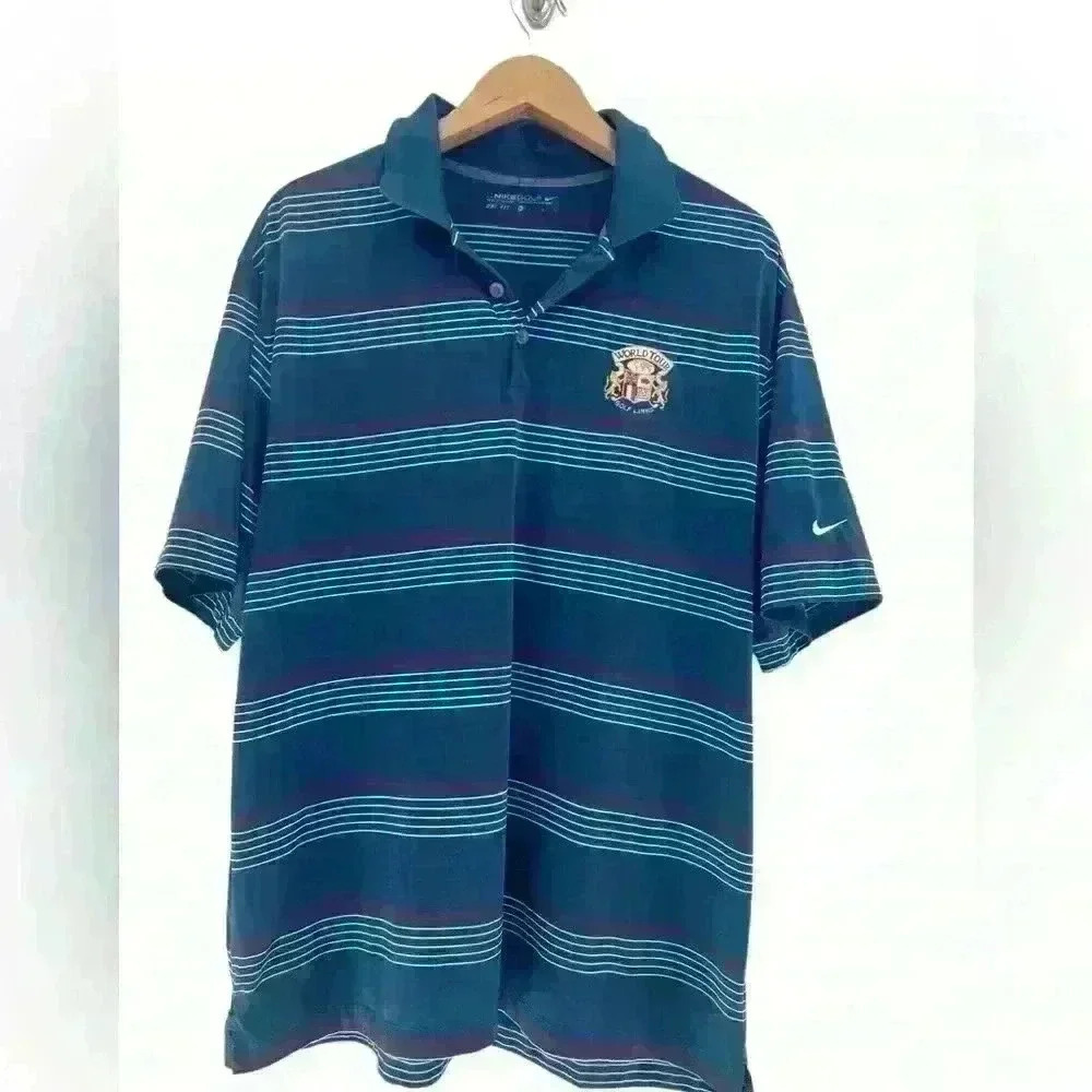 Nike Golf Dri Fit Golf Polo Blue & Red Stripes Size XL